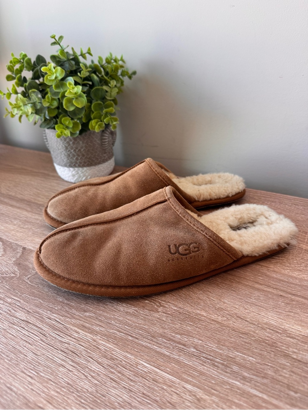 UGG Scuff Mens Chestnut Suede Shearling Slippers 5352 US 11
